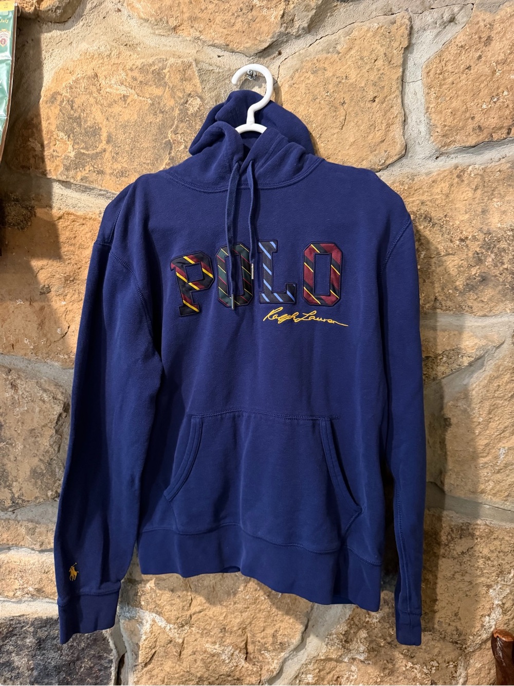 Ralph Lauren Navy Hooded Sweatshirt with Multicolor 'POLO' Embroidery